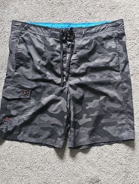 Gerry Weber Black Camo Swim Board Shorts with Blue Tie String Waistband